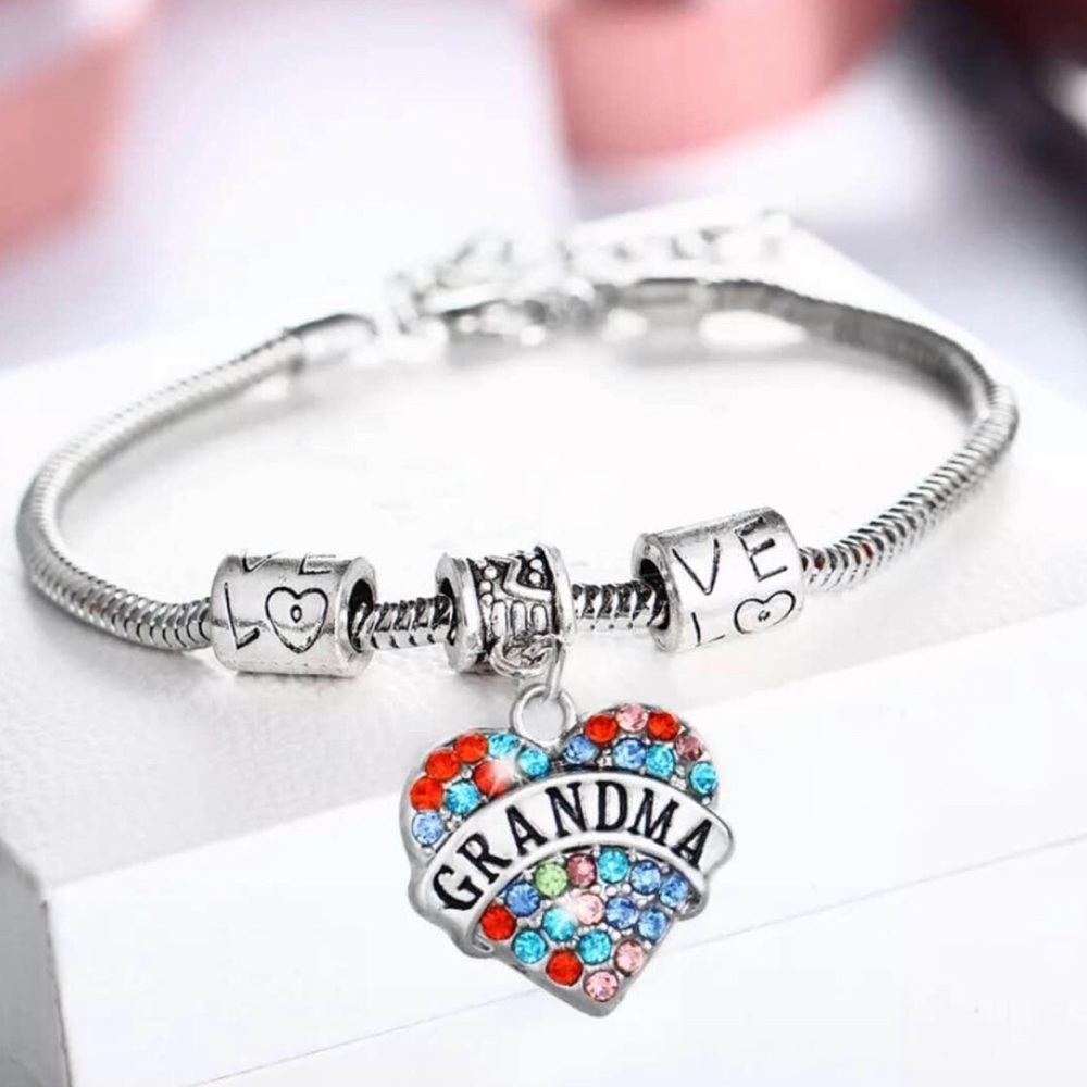 Silver Heart Charm Bracelet for Grandma